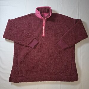 AERIE Pink Quarter Zip Sherpa Pullover Sweatshirt Oversized Fuzzy Jacket Sz. M